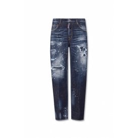 Cotton Rip and Repar Mid Wash Paint Splatter Cool Guy Jeans 