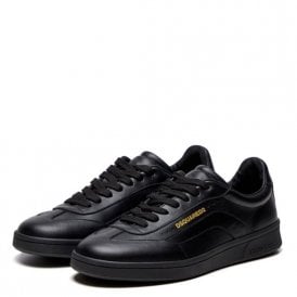 Full Black Leather Gold Logo Trainers