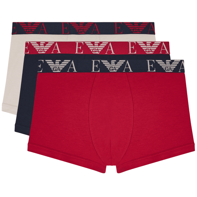 Emporio Armani 3-Pack Navy/Beige/Red Boxer Trunks