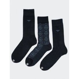 3 Pack Socks In Navy/Blue Gift Set