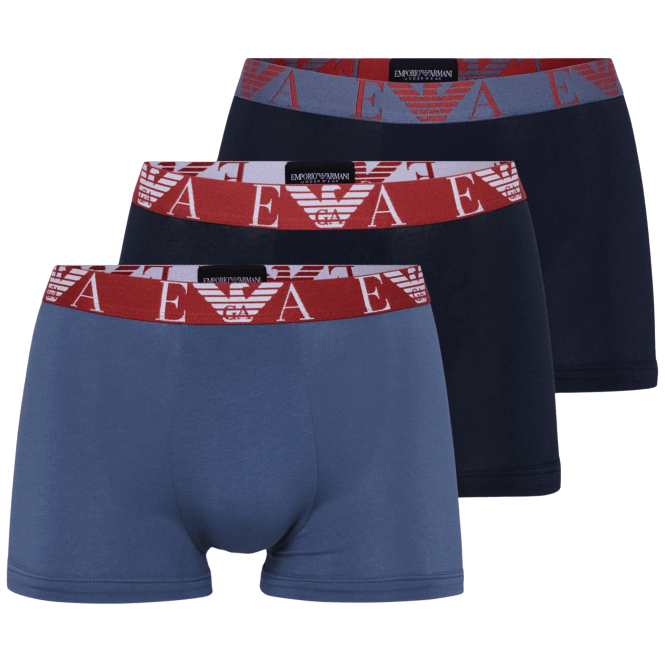 Emporio Armani 3-Pack Stretch Cotton Blue/Red Boxer Trunks