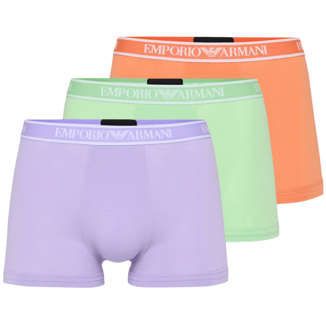 Emporio Armani 3-Pack Stretch Cotton Green/Orange/Lavender Boxer Trunks