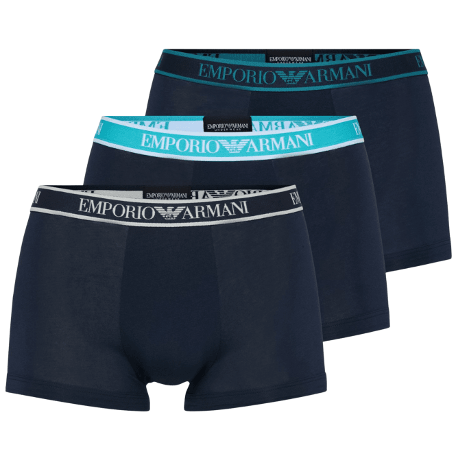 Emporio Armani 3-Pack Stretch Cotton Navy Boxer Trunks