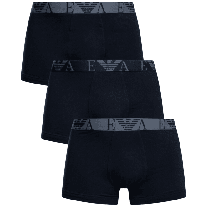 Emporio Armani 3-Pack Stretch Cotton Navy Boxer Trunks