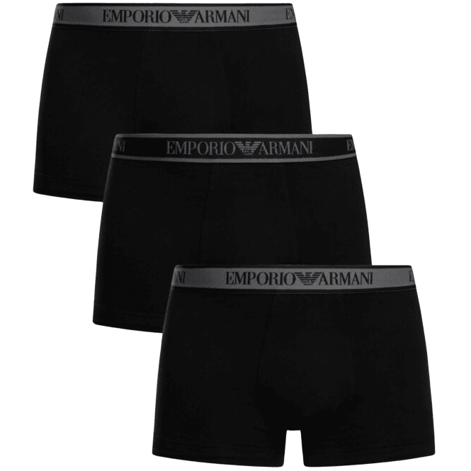 Emporio Armani 3-Pack Stretch Cotton Triple Black Boxer Trunks