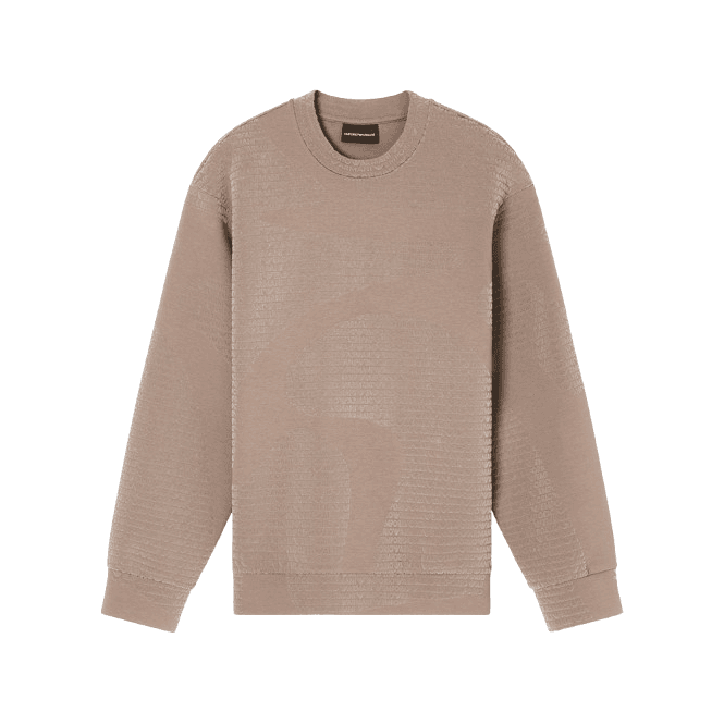 Emporio Armani ASV Allover Flocked Logo Beige Sweatshirt