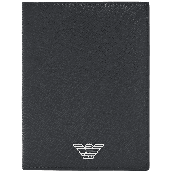 Emporio Armani ASV Eagle Logo Black Leather Passport Holder