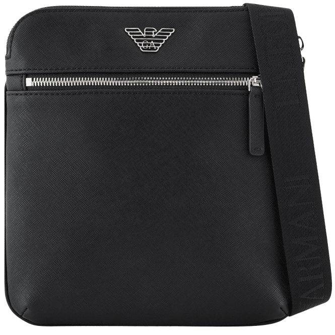 Emporio Armani ASV Eagle Logo Black Leather Shoulder Bag