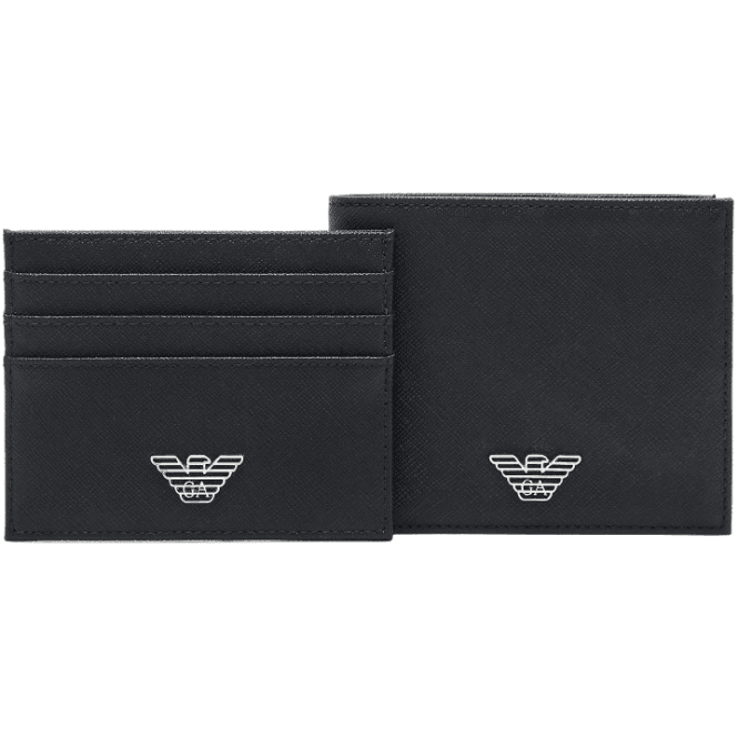 Emporio Armani ASV Eagle Logo Black Leather Wallet & Card Holder Gift Box