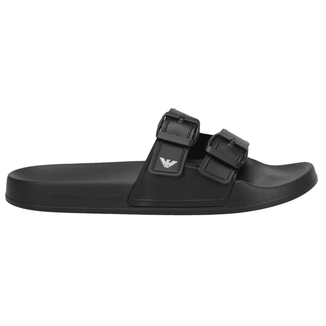 Emporio Armani Buckle Effect Black Sliders
