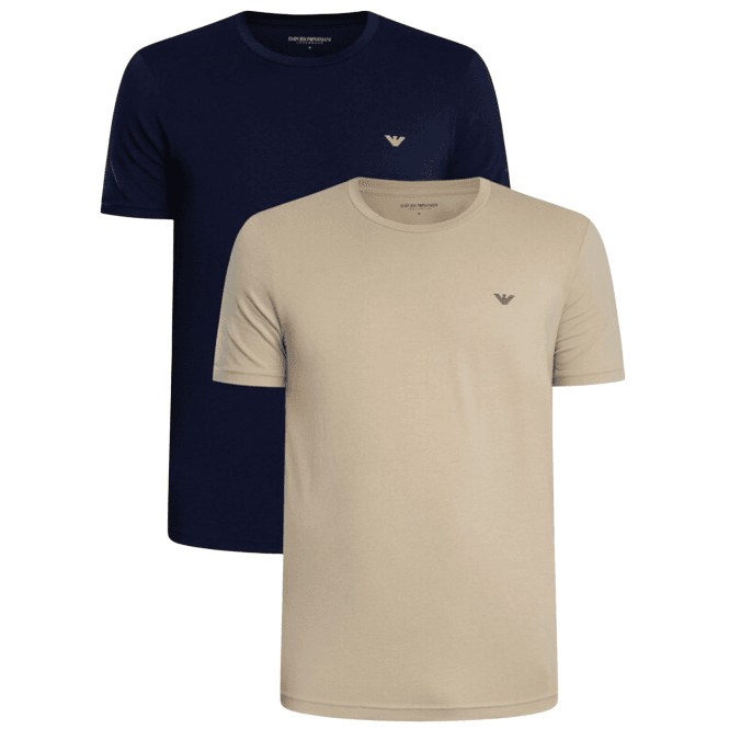 Emporio Armani Cotton 2-Pack Round Neck Eagle Logo Navy/Beige T-Shirt