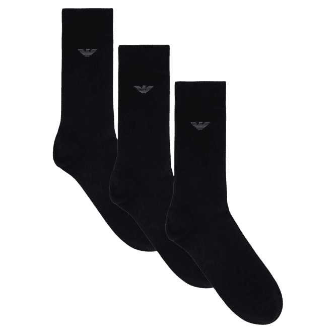 Emporio Armani Cotton 3-Pack Eagle Logo Black Socks