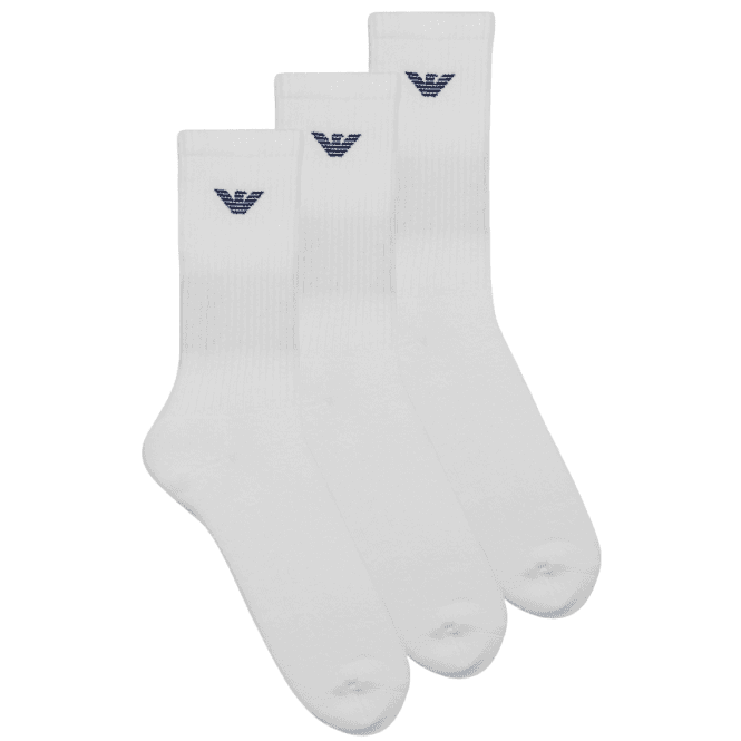 Emporio Armani Cotton 3-Pack Eagle Logo White Socks