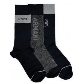 Cotton 3-Pair EA Logo Black Socks