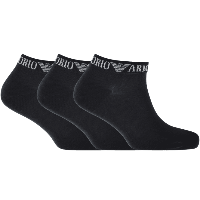 Emporio Armani Cotton 3-Pair EA Logo Navy Ankle Socks