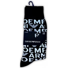 Cotton Black Allover Logo Knitted 2-Pack Socks