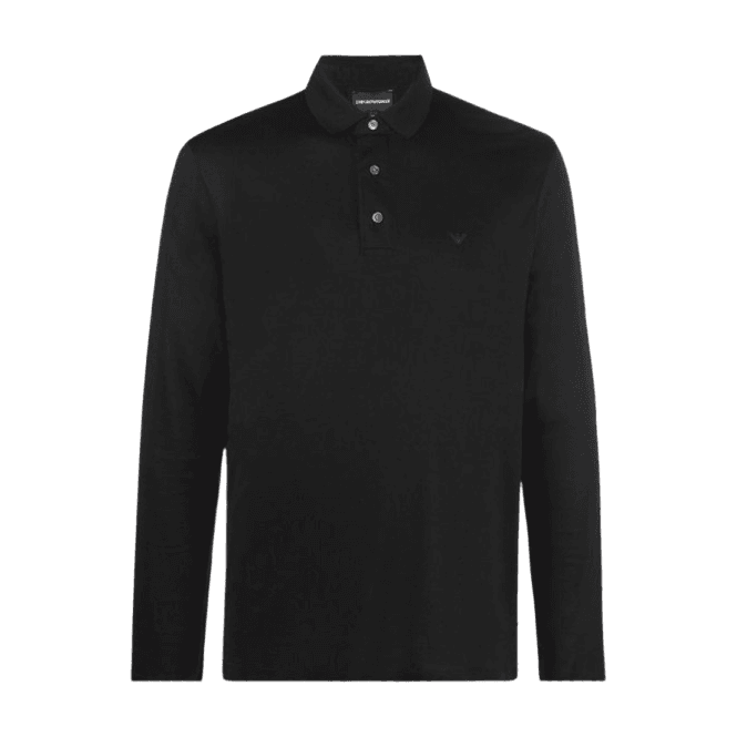 Emporio Armani Cotton Black Long Sleeve Polo Shirt
