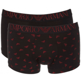 Cotton Black/Red 2-Pack Boxer Trunks in Gift Box