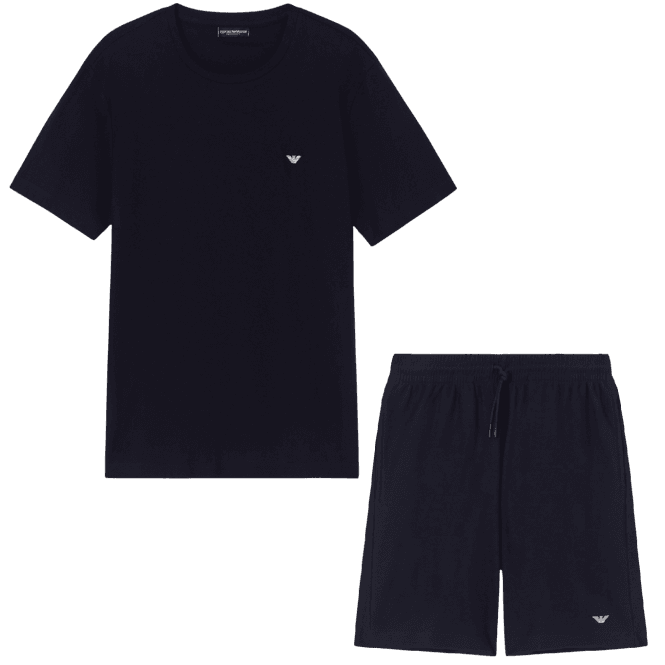 Emporio Armani Cotton Pique Navy Blue Shorts Set