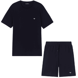 Cotton Pique Navy Blue Shorts Set