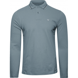 Cotton Striped Collar Light Green Long Sleeve Polo Shirt