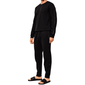 Crew Neck Tape Logo Black Tracksuit