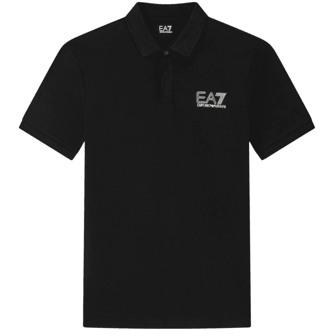 Emporio Armani EA7 Concealed Button Up Rear Logo Black Polo Shirt