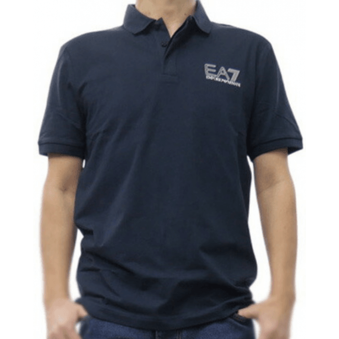 Emporio Armani EA7 Concealed Button Up Rear Logo Navy Polo Shirt