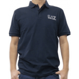 Concealed Button Up Rear Logo Navy Polo Shirt