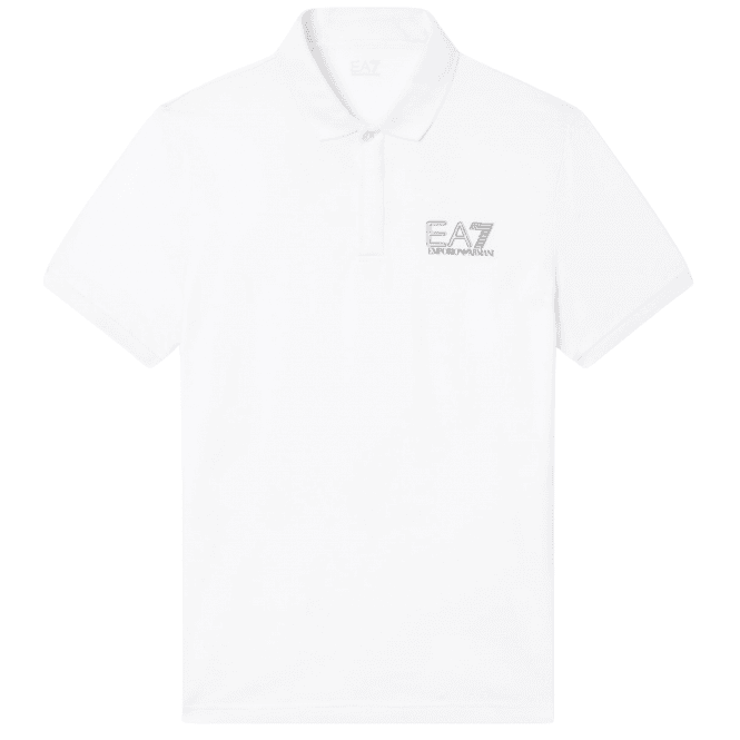 Emporio Armani EA7 Concealed Button Up Rear Logo White Polo Shirt