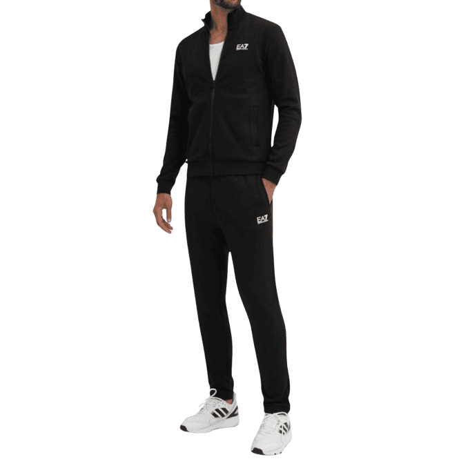 Emporio Armani EA7 Core ID Open Bottom Black Funnel Neck Cotton Tracksuit