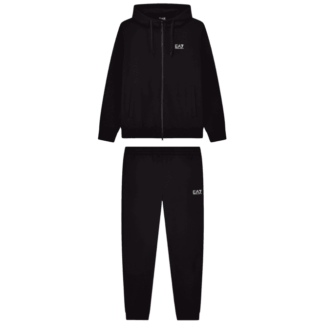 Emporio Armani EA7 Core ID Zip Hooded Black Cotton Tracksuit