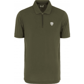 Cotton Badge Logo Quarter Zip Green Polo Shirt