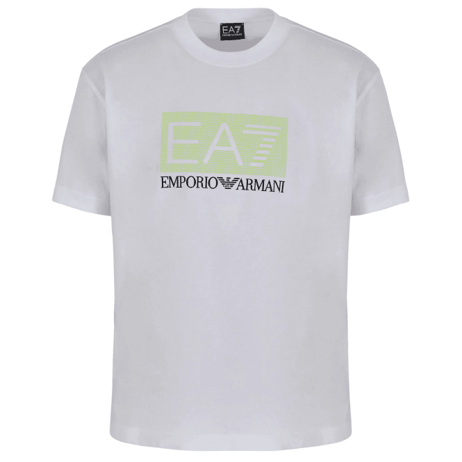 Emporio Armani EA7 Cotton Rubberised Pixel Logo White T-Shirt