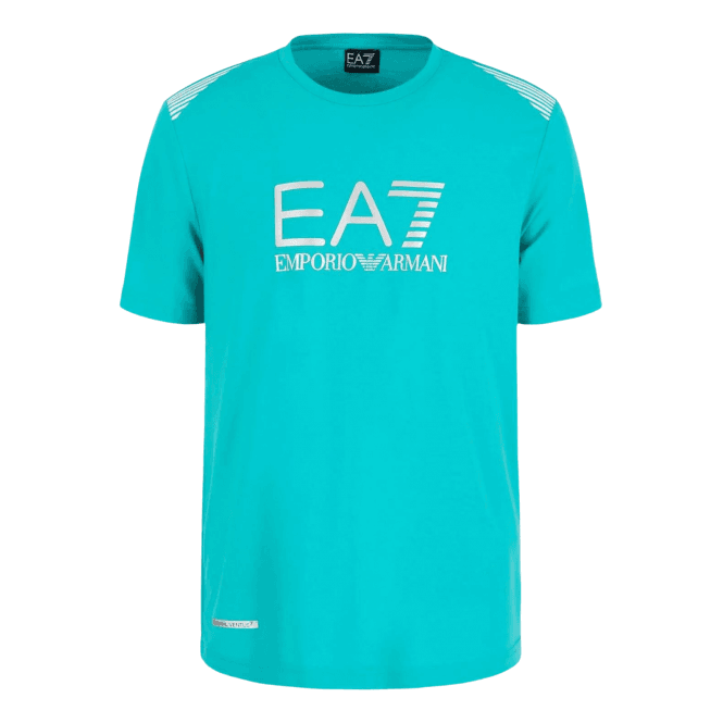Emporio Armani EA7 Cotton Silver Logo Turqoise Blue T-Shirt