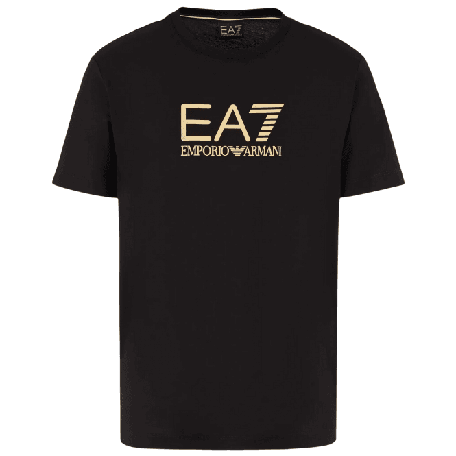 Emporio Armani EA7 Gold Graphic Logo Black T-Shirt