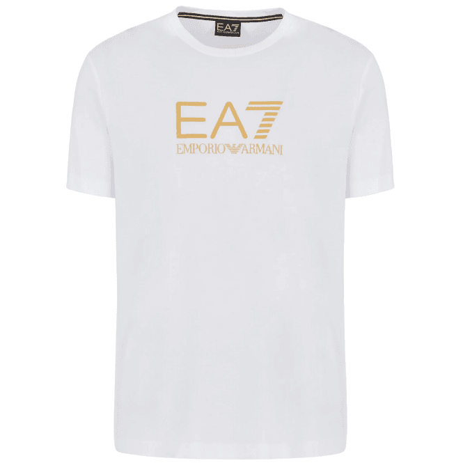 Emporio Armani EA7 Gold Graphic Logo White T-Shirt