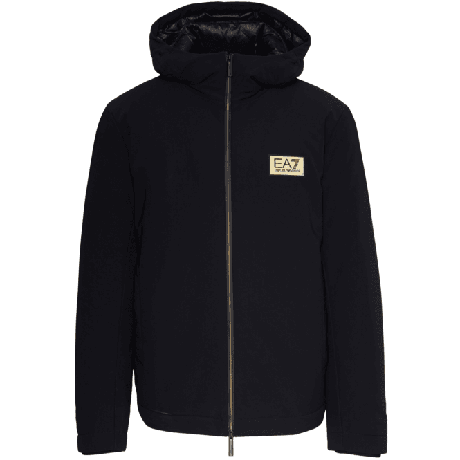 Emporio Armani EA7 Gold Plaque Hooded Black Puffer Jacket