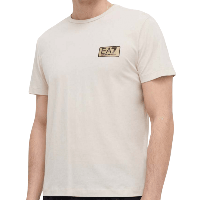 Emporio Armani EA7 Gold Plaque Logo Beige T-Shirt