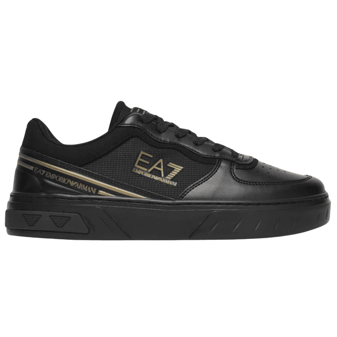 Emporio Armani EA7 Lace Up Leather/Mesh Black/Gold Trainer