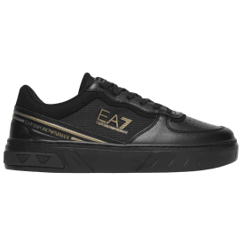 Lace Up Leather/Mesh Black/Gold Trainer