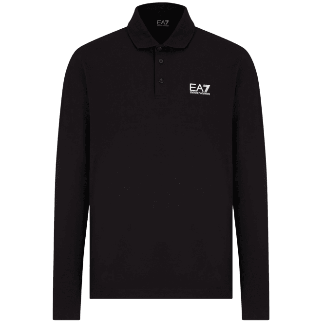 Emporio Armani EA7 Long Sleeve Pique Cotton Black Polo Shirt