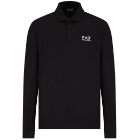Long Sleeve Pique Cotton Black Polo Shirt