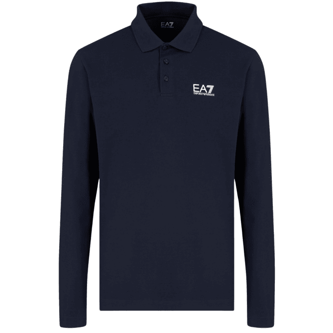 Emporio Armani EA7 Long Sleeve Pique Cotton Navy Polo Shirt