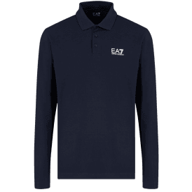 Long Sleeve Pique Cotton Navy Polo Shirt