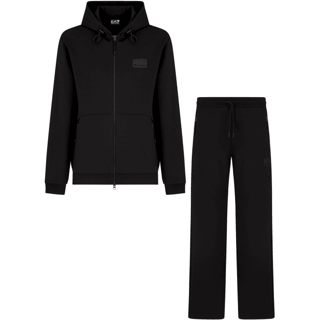 Emporio Armani EA7 Lux Cotton Zip Up Hooded Black Tracksuit