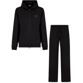 Lux Cotton Zip Up Hooded Black Tracksuit