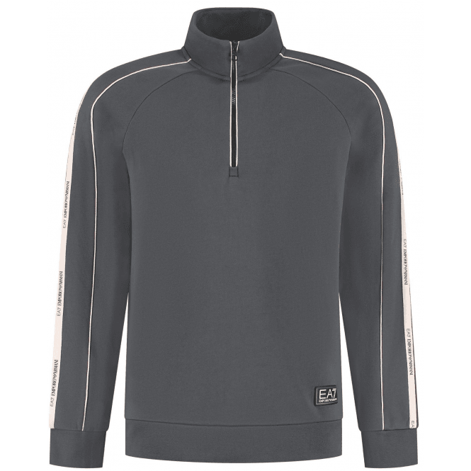 Emporio Armani EA7 Tape Logo Grey Quarter Zip Sweatshirt