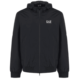 Technical Fabric hooded Black Bomber Jacket