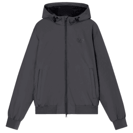 Technical Fabric hooded Grey Bomber Jacket
